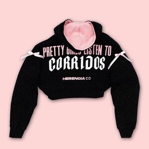 Pretty Girls Listen To Corridos Rhinestone Hoodie
 HEREBCIA CO
